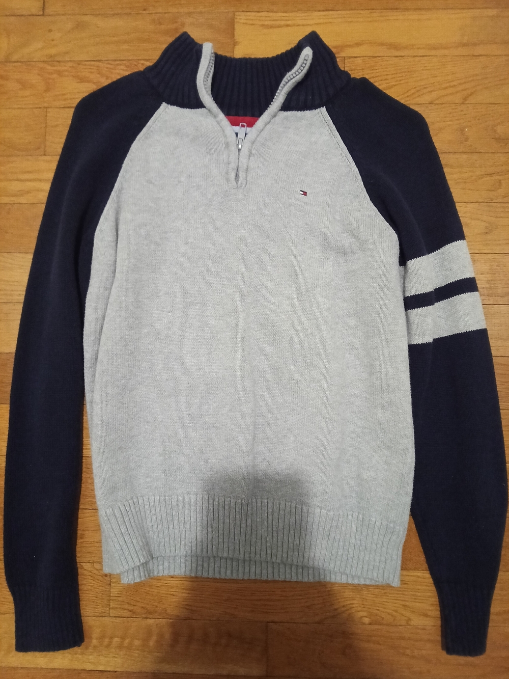 Tommy Hilfiger Boys Light Gray and Navy Half-Zip Sweater